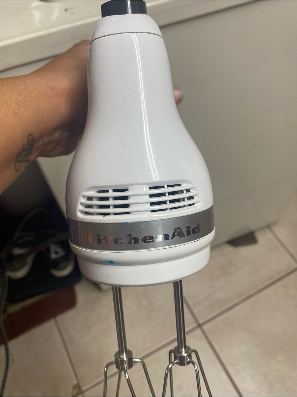 KitchenAid White Hand Mixer with Chrome Accents